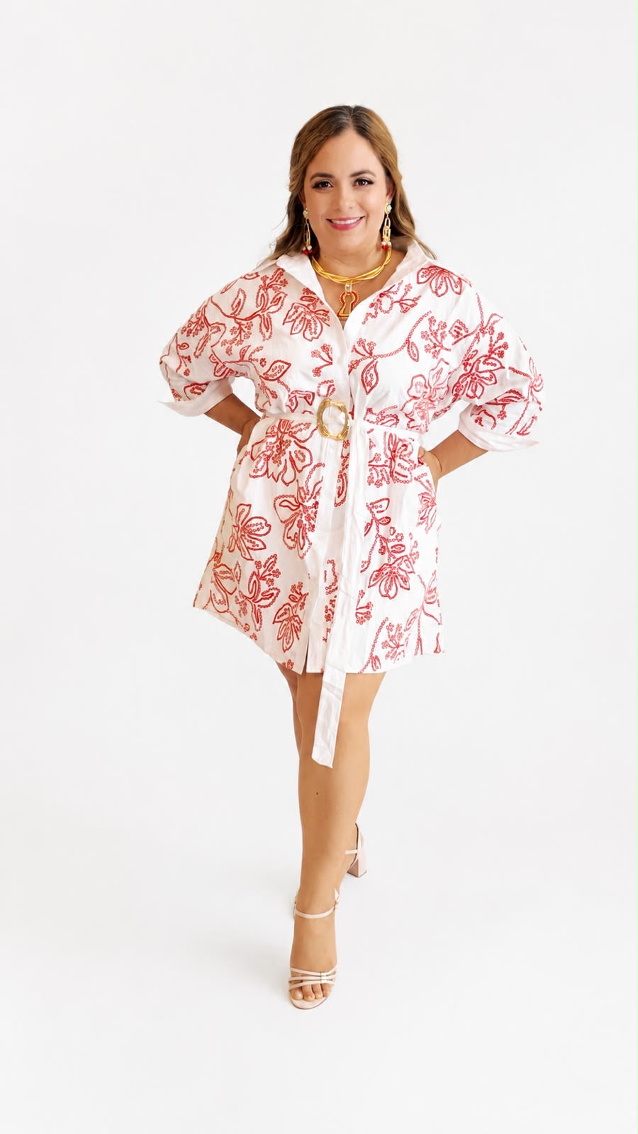 🌺 Coral Garden Shirt Dress